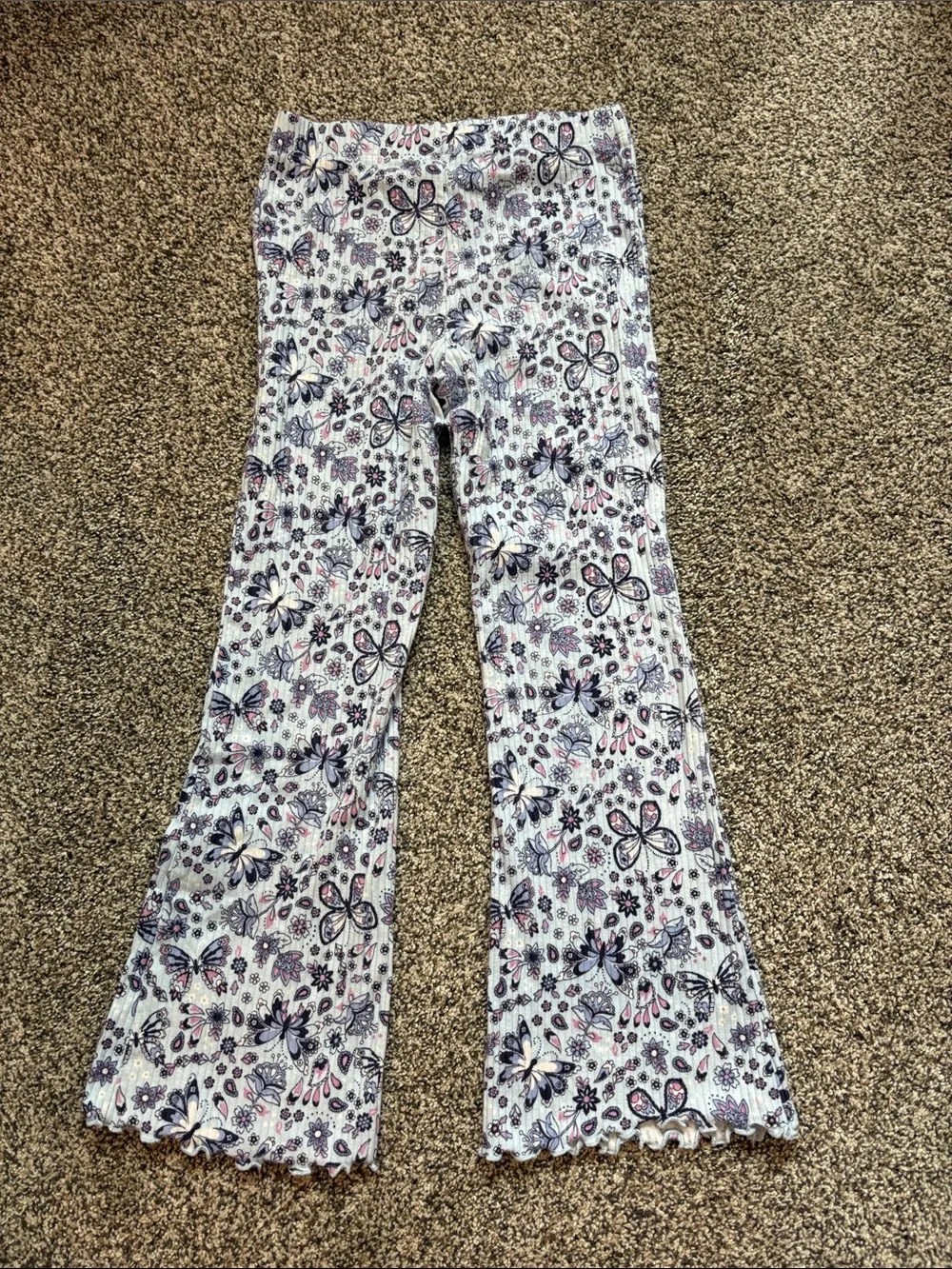 jumping beans White Floral & Butterfly Ribbed Flare Leggings